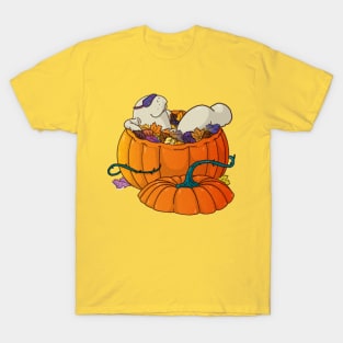 Autumn manatee - manatee with sleep mask bathing in pumpkin full of leaves, surrounded by mushrooms T-Shirt